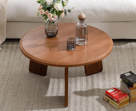 chairus 32 Inches Round Coffee Table Solid Wood Side Table Cute Circle End Table for Living Room, Home Decor, Balcony, Walnut-NeatNest