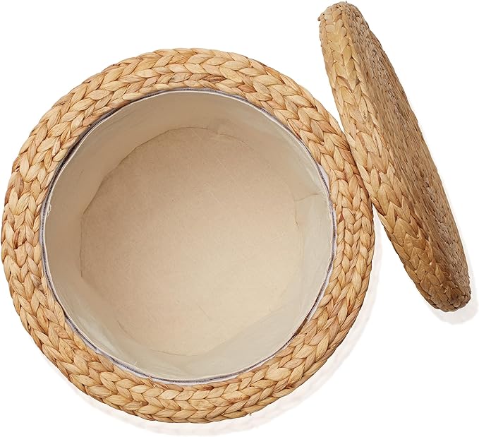 Casafield 17" Round Storage Ottoman with Lid - Natural, Handwoven Water Hyacinth Footstool for Living Room, Bedroom, Bathroom, Home Office-NeatNest