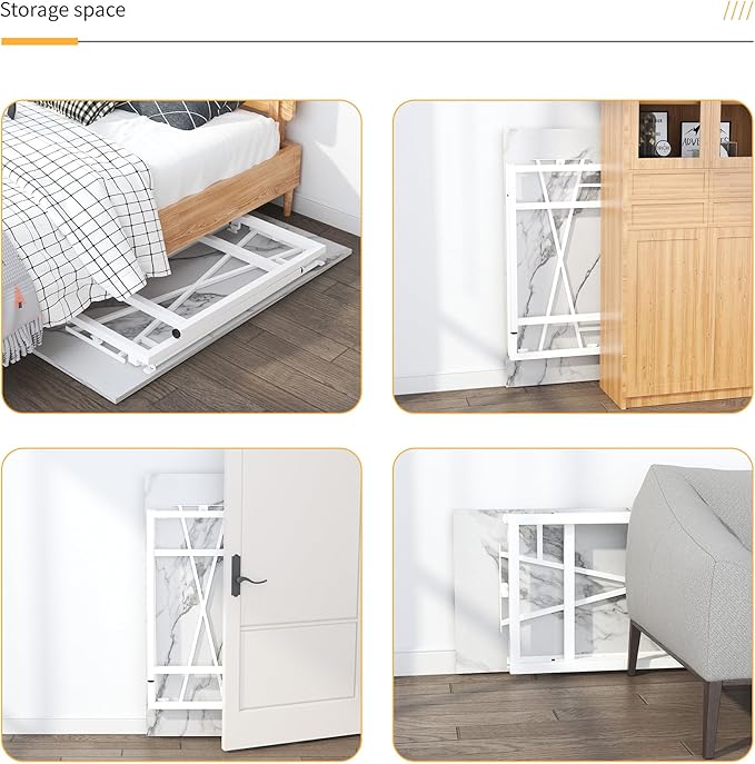 47 inch Folding Desk No Assembly Required, Writing Gaming Computer Camping Table, Home Office Desk, White Marble-NeatNest