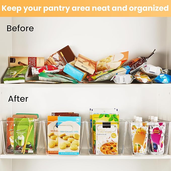 YIHONG 6 Pack Clear Pantry Organizer Bins, Plastic Containers with Handle for Kitchen,Freezer,Cabinet,Closet,Bathroom Under Sink Storage-NeatNest