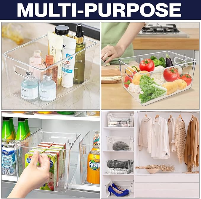 Clear Plastic Storage Bins, Pantry Organizers and Storage Containers Fridge Organizer Bins for Organizing Kitchen Cabinet Organizer Bin Bathroom Freezer Refrigerator Organization-NeatNest