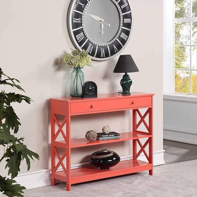 Convenience Concepts Oxford 1 Drawer Console Table with Shelves, Coral-NeatNest