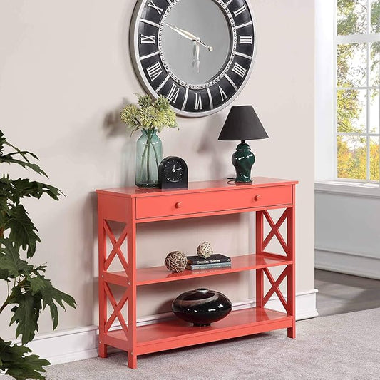 Convenience Concepts Oxford 1 Drawer Console Table with Shelves, Coral-NeatNest