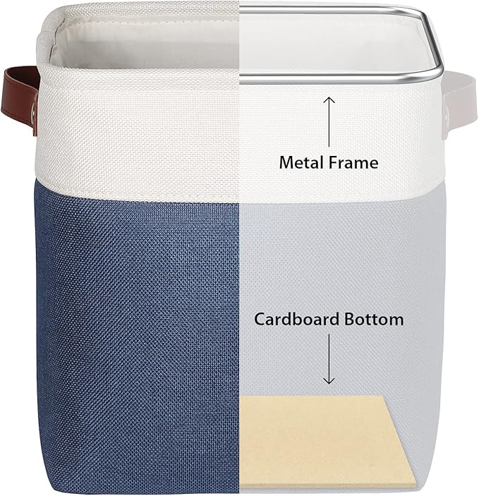 Univivi Fabric Cube Bins Set of 4 Storage Baskets with PU Handles for Home Closet Foldable Storage Bins (Blue, 10.5" x 10.5" x 11")-NeatNest