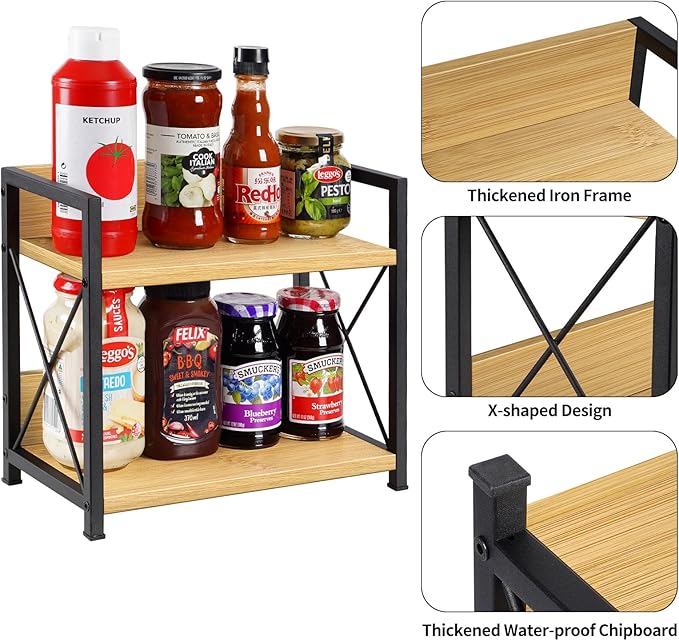 Giikin Countertop Shelf Organizer, 2 Tier Kitchen Spice Rack Organizer for Countertop, Wood Coffee Counter Shelf Organizer for Home (Bamboo, S)-NeatNest