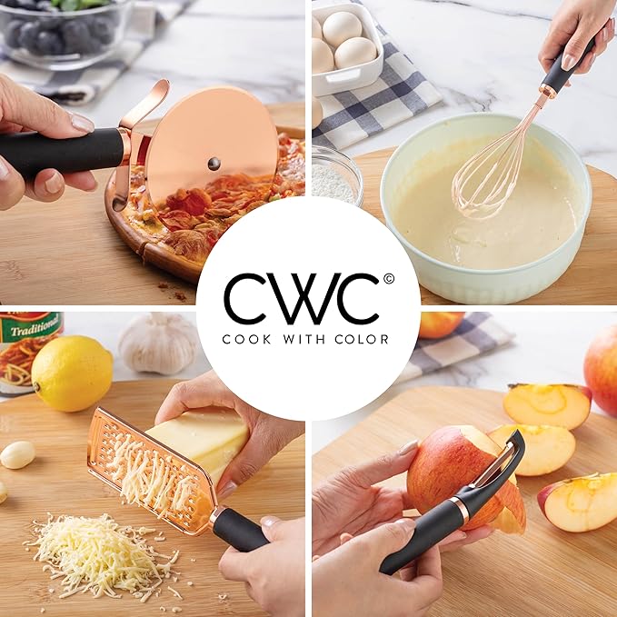 COOK WITH COLOR Kitchen Gadget Set Copper Plated Stainless Steel Utensils with Soft Touch Handles, Copper Black, 7 Pieces-NeatNest