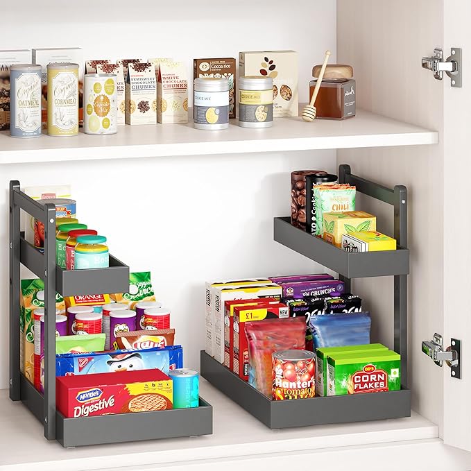 Under Sink Organizer - 1-Tier Pull Out Cabinet Organizer Vertical Slide Out Sink Shelf Storage Shelves for Multi-Purpose Bath Kitchen Bathroom Medicine (Black, 2 Packs)-NeatNest