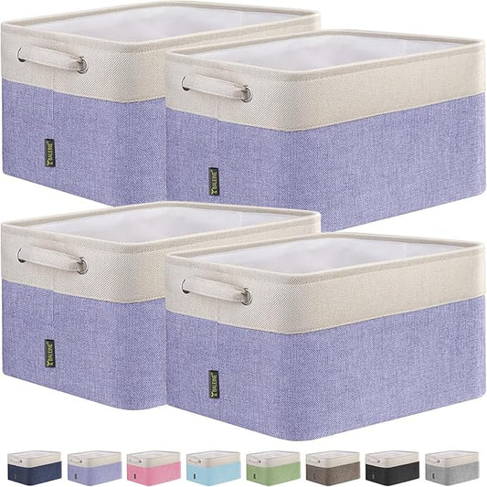 BALEINE 4 Pack Fabric Storage Bins for Shelves, Linen Storage Baskets for Organizing, Decorative Closet Bins for Clothes, Home (Lavender, 12"x8"x8")-NeatNest