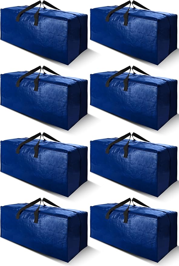Cosy Family 8 Pack Heavy Duty Extra Large Moving Bags with Backpack Straps - Strong Handles & Zippers, Storage Totes For Space Saving, Fold Flat, Alternative to Moving Box (Set of 8, Blue)-NeatNest