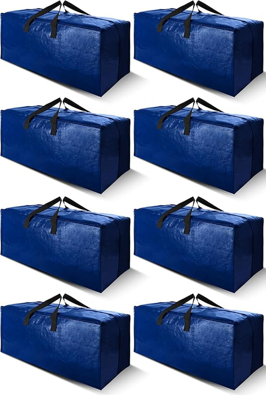 Cosy Family 8 Pack Heavy Duty Extra Large Moving Bags with Backpack Straps - Strong Handles & Zippers, Storage Totes For Space Saving, Fold Flat, Alternative to Moving Box (Set of 8, Blue)-NeatNest