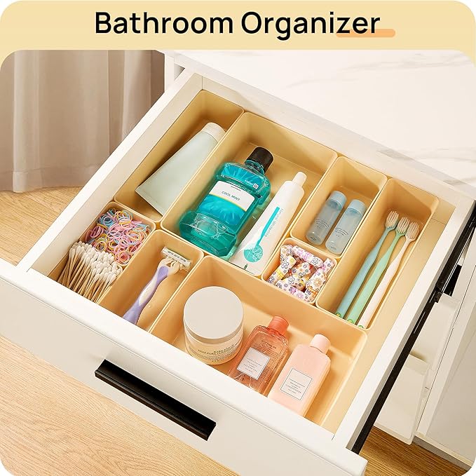 Vtopmart 25 PCS Plastic Drawer Organizers Set, 4-Size Versatile Bathroom and Vanity Drawer Organizer Trays, Storage Bins for Makeup, Bedroom, Kitchen Gadgets Utensils and Office-NeatNest