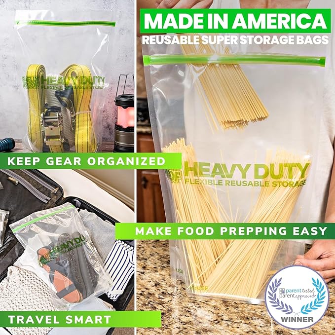 BULK PURCHASE, 50 x Dishwasher-Safe STAND-UP Ziplock Reusable Bags, Extra Thick 5mils HEAVY DUTY Durable Washable Reclosable TRIPLE Ziplock Food Storage Extra Large Bags, XXL 12"x16" 2-Gallon 50-Pack-NeatNest