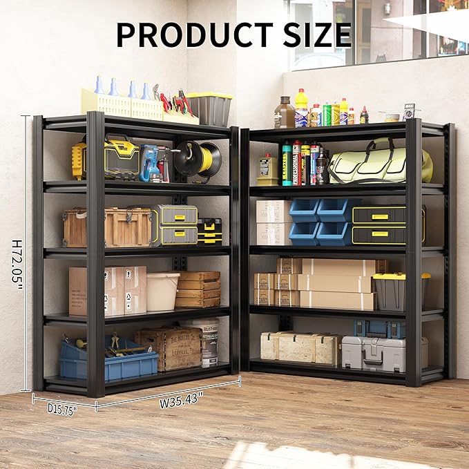 72" H Garage Shelving 2500 LBS Heavy Duty Storage Shelves, Adjustable 5 Tier Metal Shelving Unit, Metal Racks for Storage, Utility Shelves for Workshop, Basement, Home Office 72" H*35.4"W*15.7"D-NeatNest