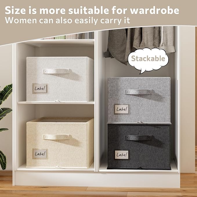 2 Pack Shoe Organizer For Closet, Fits 16-32 Pairs Fabric Shoe Storage Bins Large Shoe Box Storage Containers with Bottom Support For Shoes Space Saving Shoes Holder (Beige)-NeatNest