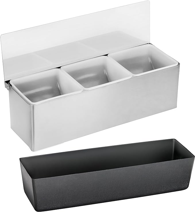 New Star Foodservice | Multi-Compartment Restaurant-Grade Condiment Dispensers (Silver, 3 Compartments)-NeatNest