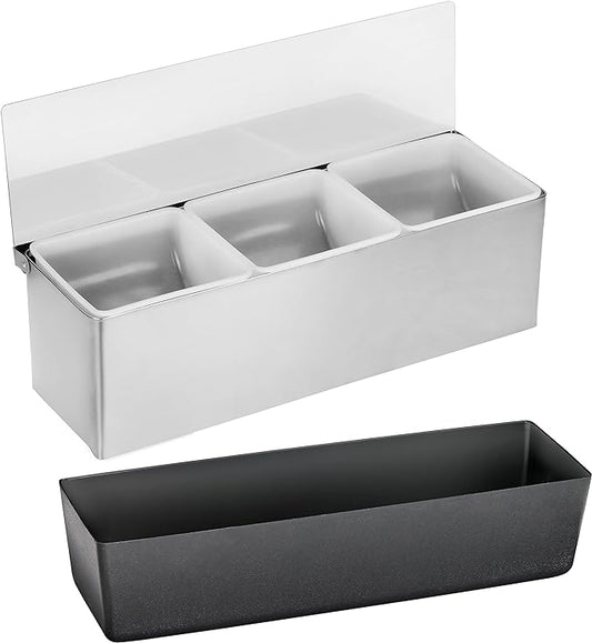 New Star Foodservice | Multi-Compartment Restaurant-Grade Condiment Dispensers (Silver, 3 Compartments)-NeatNest