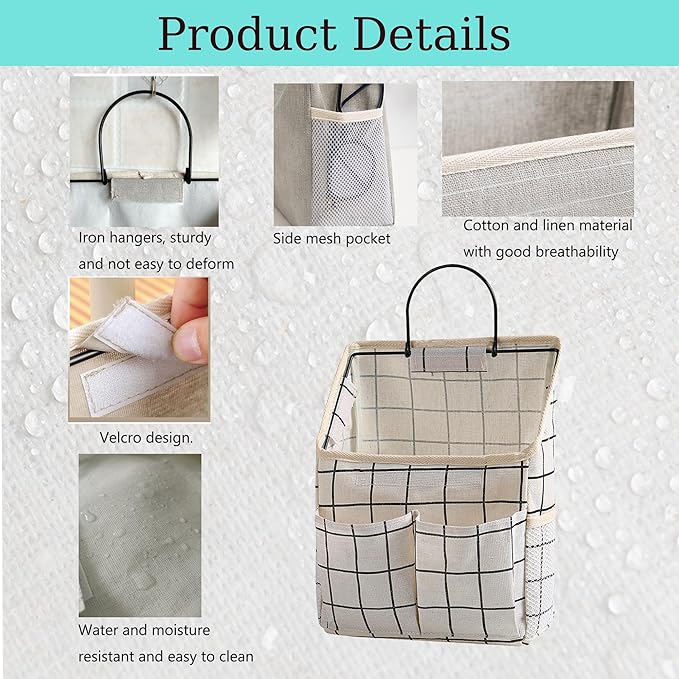 2 Pack Wall Hanging Storage Bags, Organizer with Pockets, Storage for Dormitory Bathroom Bedroom Kitchen (White Grid)-NeatNest
