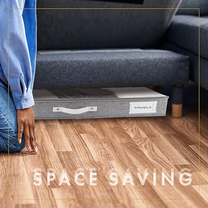 HOMELUX THEORY 2pc Low Profile Under Bed Storage Containers, Thin Under Couch Storage Organizer with Bins & Lids, Underbed Storage Box Ideal for Seasonal Clothes, Blankets, Fabric & Shoes (LightGray)-NeatNest