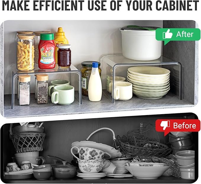 Clear Cabinet Organizer, Shelf Organizer Set of 2 for Kitchen Pantry Organizers and Storage, Display Cabinet Shelf Room Decor Countertop Desk Shelves, Patented Spice Organization for Cabinet-NeatNest