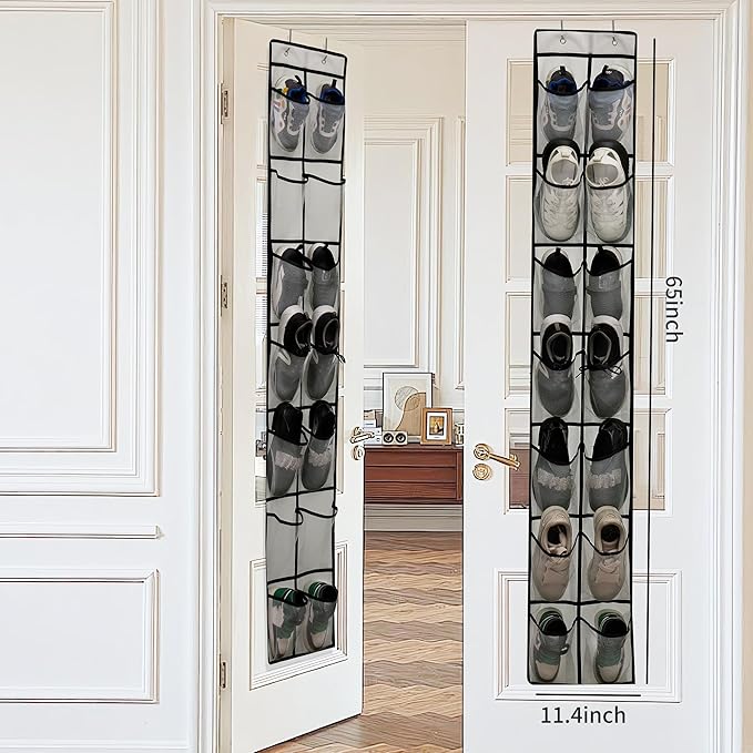 Over The Door Shoe Organizer, 14 Large Mesh Pockets Hanging Shoe Rack for Closet Organizers and Storage, Gray, 2-pack (gray)-NeatNest