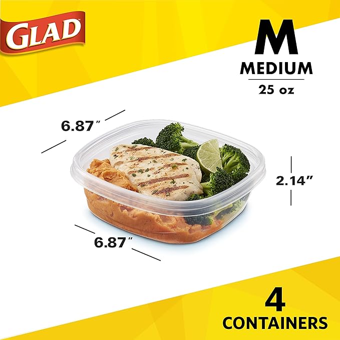 Glad Series Food Storage Containers, 4 Count | Strong and Durable Food Storage Food Containers for Everyday Use | Use to Store Meals, Snacks, and Desserts (Pack of 2)