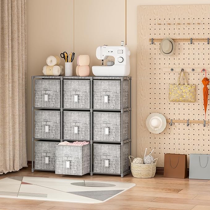 9 Cube Closet Organizer with Beautiful Printed Drawers + Labels, Storage Shelf, Toy Cubby Organizer-NeatNest