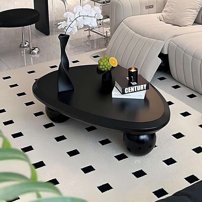 Irregular Coffee Table for Living Room Cloud Coffee Table Oval Coffee Table with 3 Spherical Legs Cute Modern Center Table Indoor Tea Table for Home Decor,Water Drop b Black 39.4"