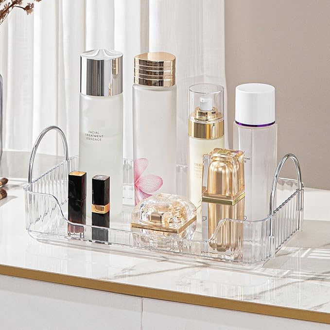 Clear Vanity Tray Organizer - 1 Tier for Bathroom Counter, Skincare & Makeup, Toiletries, Lotions, Perfumes-NeatNest