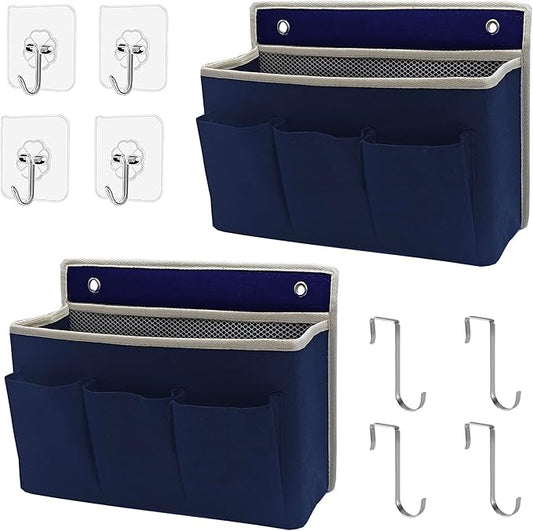 2-Pack Wall Hanging Organizer Bag/Hanging Baskets with Large Mesh Compartment & 3 Pockets，Over The Door Hanging Organizer Space Saving Storage for Bedroom,RV Camper, Closet (Navy Blue -2 Pack)-NeatNest