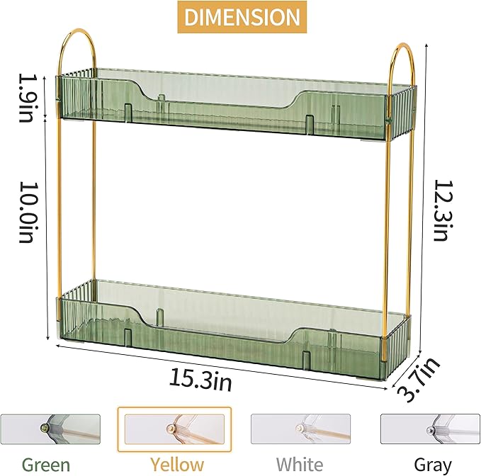 YCIA&DONE 2 Tiers Narrow Vanity Makeup Organizer, Bathroom Organizers Countertop Slim, Perfume Holder Skincare Storage Cosmetic Shelf Spice Rack, for Small Desktop Counter Space, Vintage Green-NeatNest