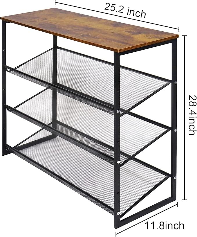 Garden 4 you 4-Tiers Shoe Storage Freestanding Organizer Modern 25.2 in Tilting Adjustable Shoe Rack for High Heels, Entryways, Hallways, Closets, Dormitory Rooms, Industrial, Brown-NeatNest