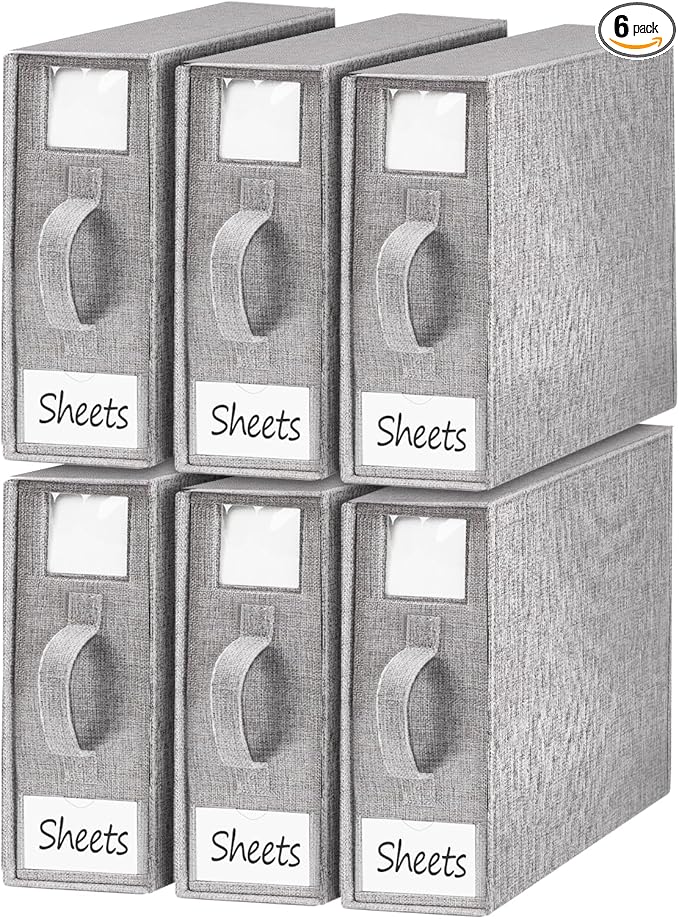 Foldable Sheet Set Organizer, Bed Sheet Storage Organizer with Visual Window, (Queen & King Size) Sheet Storage Box (6 Pack, Grey)-NeatNest
