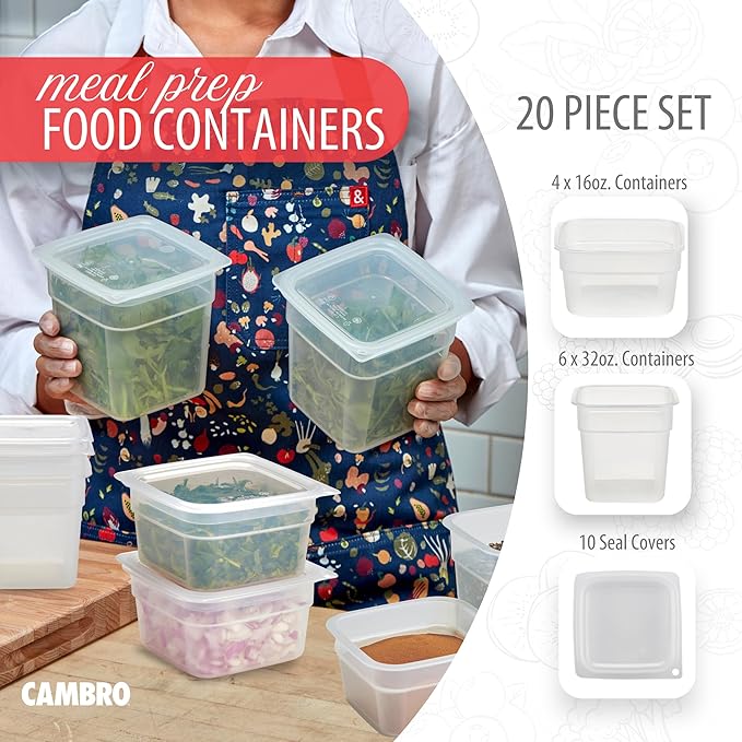 Cambro Food Storage Storage Containers with Lids - Translucent (Microwave Safe and BPA-Free) - 16 and 32 oz (ounce) Food Storage Container - (20 Piece Set)-NeatNest