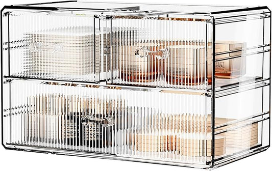 ZHIAI Stackable Storage Drawers, Acrylic Bathroom Counter Organizer Clear Makeup Organizers for Vanity, Kitchen Cabinets, Bathroom, Undersink, Home Organization and Storage (3 Drawers, Pattern A)-NeatNest