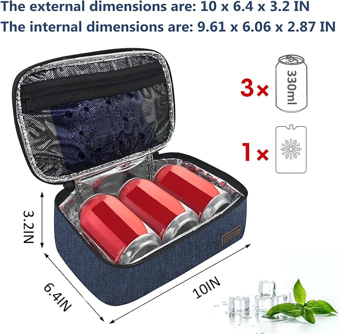 Gloppie Small Lunch Bag for Men Women Kids Insulated Lunch Box Mini Lunchbox Portable Cooler Bags Adult Thermal Lunch Boxes Reusable Snack Bag, Blue-NeatNest
