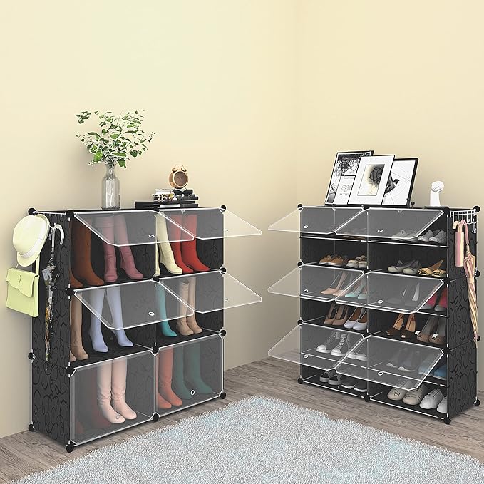 Shoe Rack Organizer, 24 Pair Shoe Storage Cabinet with Door Expandable Plastic Shoe Shelves for Closet,Heels,Boots,Slippers,6 Tier-NeatNest