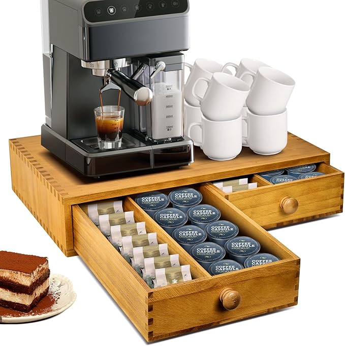 K Cup Storage Organizer,Wood Coffee Pod and Tea Bag Holder,Kcup Drawer Coffee Maker Stand,Home Kitchen Counter Holds Up to 30 Pods Capacity-NeatNest