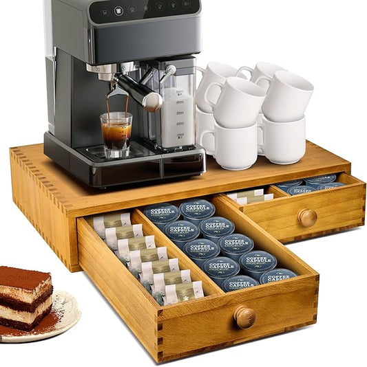 K Cup Storage Organizer,Wood Coffee Pod and Tea Bag Holder,Kcup Drawer Coffee Maker Stand,Home Kitchen Counter Holds Up to 30 Pods Capacity-NeatNest