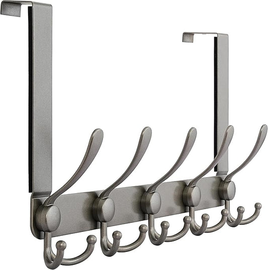 Dseap Over The Door Hook Hanger - 5 Tri Hooks, Heavy Duty Over The Door Towel Rack Coat Rack for Clothes Hat Towel, Grey