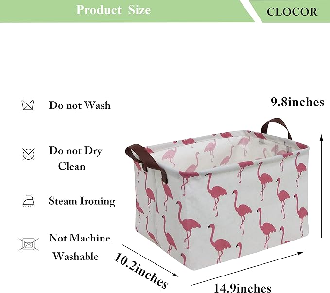 CLOCOR Rectangular Flamingo Storage Basket,Collapsible Cute Pattern Storage Bin,Waterproof Coating Storage Box with Handles,Gift Baskets, Shelf Basket (Flamingo)-NeatNest