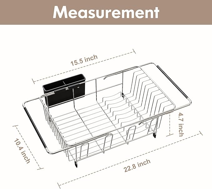 romision in Sink Dish Drying Rack, Stainless Steel Dish Drainers for Kitchen Sink, Use for Countertops & in Sinks & Over Sink, Compact Dish Dryer Racks with Utensil & Cup Holder, Sliver