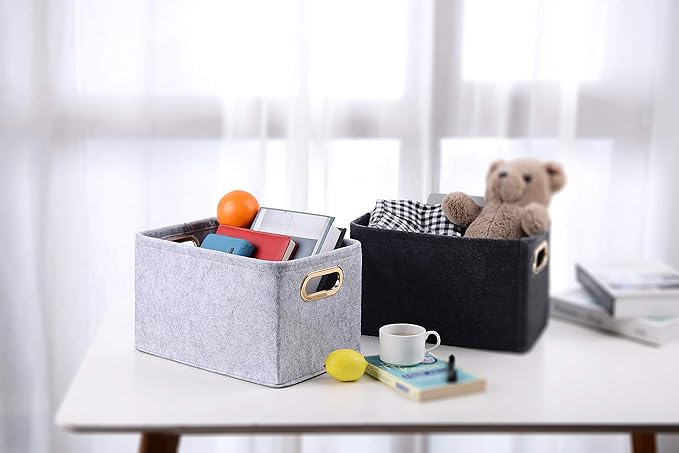 Collapsible Storage Bins Foldable Felt Fabric Storage Basket Organizer Boxes Containers with Handles Metal Handles for Nursery Toys,Kids Room,Clothes,Towels,Magazine-NeatNest