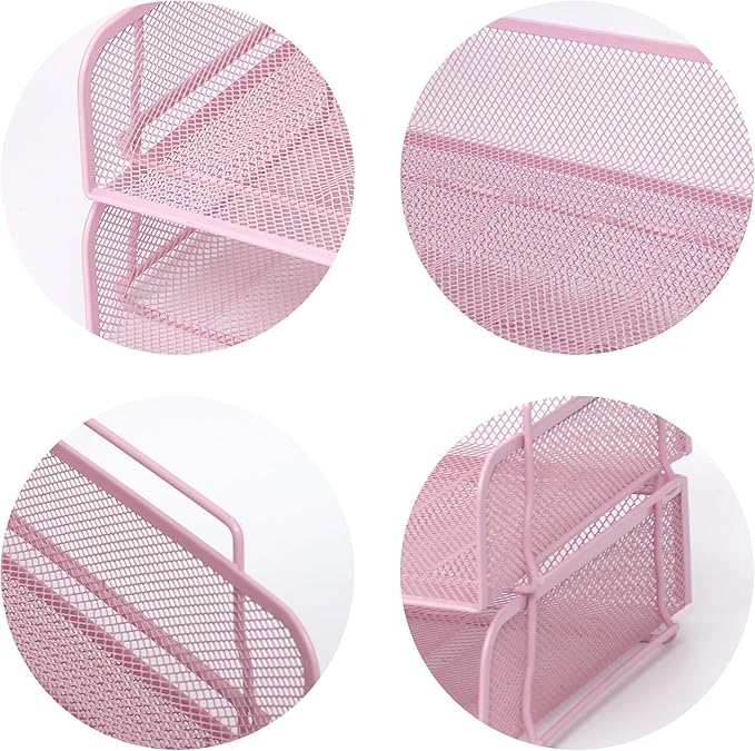 EASEPRES 2 Pack Stackable Desk Paper Tray, Metal Mesh Desktop Document Letter File Organizer for Office Home School, 13.5'' L x 9.75'' W x 5.5'' H, Pink