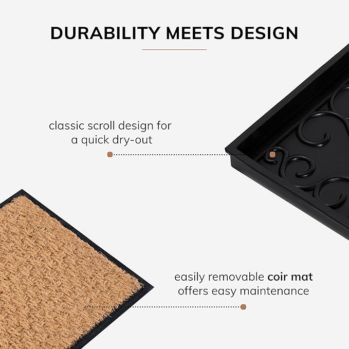 Anji Mountain AMB0BT4F-001 Black Rubber Boot/Shoe Tray with Coir, Fits 4 Pair (46.5" Wide), Tan Insert