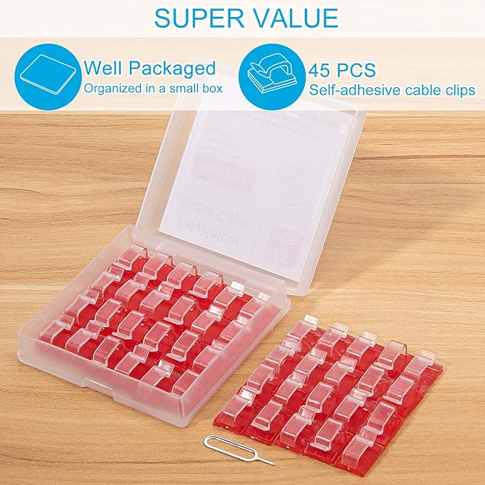 Adhesive Cable Clips Clear (45 PCS, Small), Upgraded Christmas Outdoor Light Clips, Wire Holder Cord Organizer for Cable Management Under Desk-NeatNest