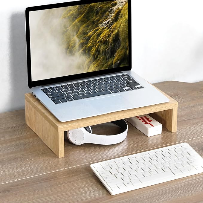 TEAMIX 14.2 inch Monitor Stand Riser, Wood Monitor Riser with Storage for Desk Small Monitor Stand TV/Screen/PC/Laptop Riser Computer Stand Desktop Shelf (Maple-14.2 inch)-NeatNest