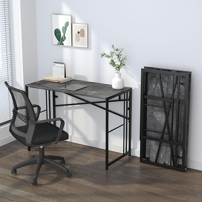 Folding Desk 40 inch Writing Gaming Computer Camping Desk, No Assembly Required Home Office Table, Grey-NeatNest