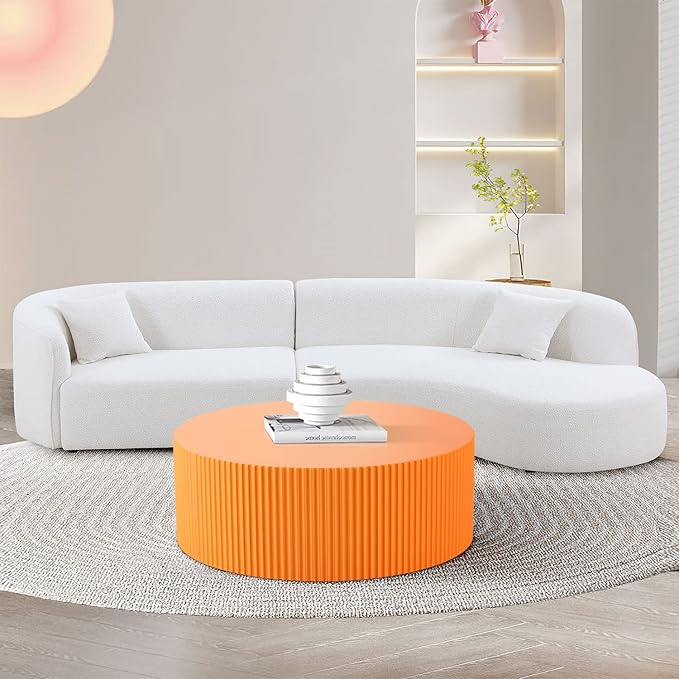 KEVINSPACE Coffee Table Round Sofa Side Table Modern End Table for Living Room Bedroom Office, No Assembling, Ø35.43" x 13.78"H Orange