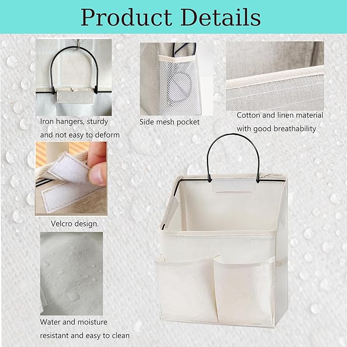 2 Pack Wall Hanging Storage Basket,Wall Hanging Organizer Bags with Pockets, Wall organizer Storage for Dormitory Bathroom Bedroom Kitchen(White-upgraded)-NeatNest