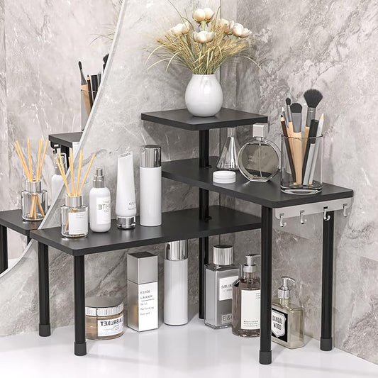 JayRex Countertop Corner Shelf, 3 Tier Shelf Moveable Organizer for Bathroom Counter, Make Up, Dresser Table, Desktop Shelf (Black)-NeatNest